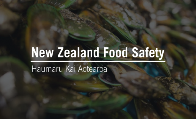 New Zealand Food Safety logo overlaid on mussels.