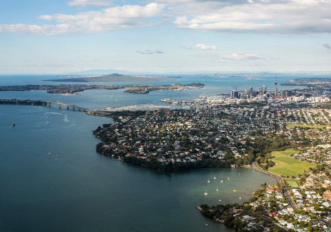 Aerial view of Auckland and the Hauraki Gulf.
