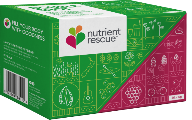 Green and pink cardboard box.