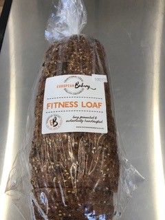 European Bakery Brand Fitness Loaf Loaf of bread in a plastic bag with a 'European Bakery' label