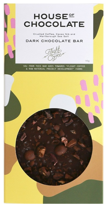 House of Chocolate brand Dark Chocolate Bar Crushed Coffee Cacao Nibs Sea Salt 90g