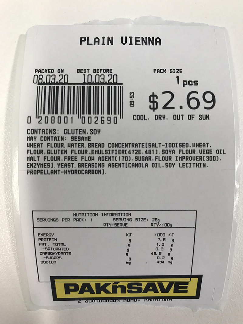 Pack of Pak’n Save Rangiora brand Plain Vienna (1 pcs)