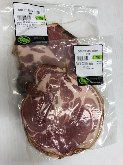 Mediterranean Market brand Shoulder Bacon and Streaky Bacon. 