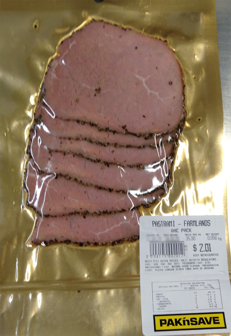 Pack of Pak’n Save Blenheim brand Pastrami Farmlands 