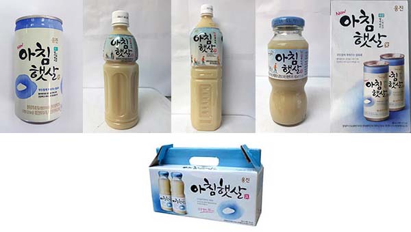 Woongjin rice milk drink products in bottles and cans