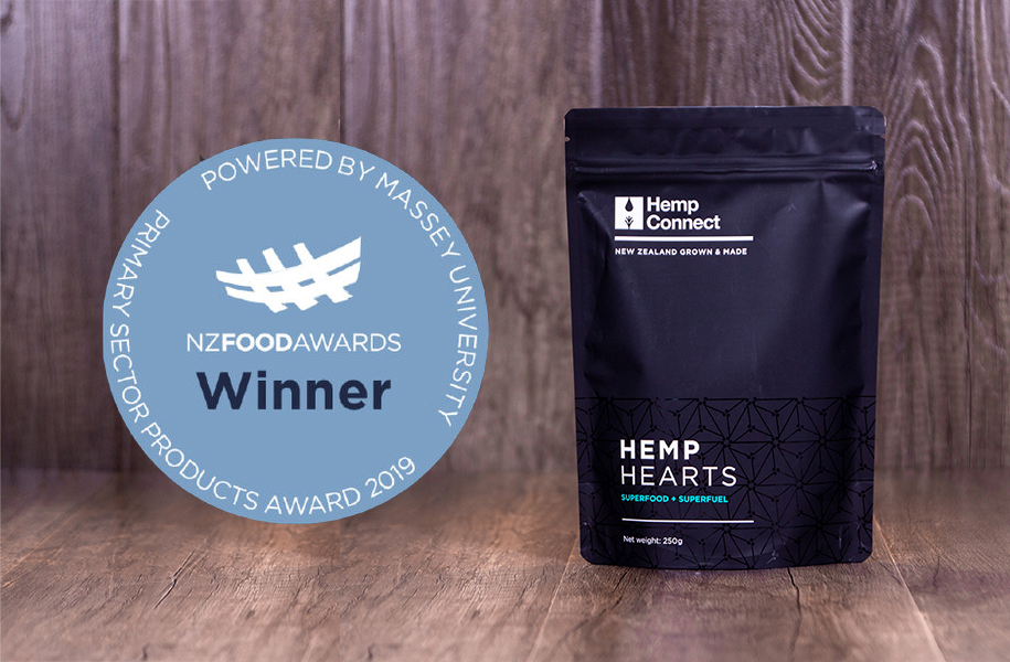 Shows the NZ Food Awards logo on the left and the packet of Hemp heart on the right