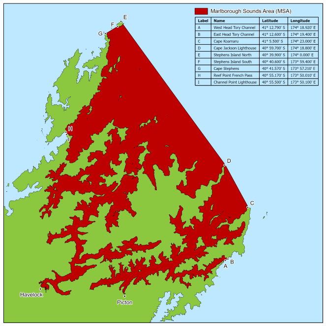 map of Marlborough Sounds for blue cod closure