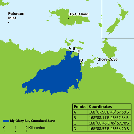 Bonamia ostreae Big Glory Bay contained zone