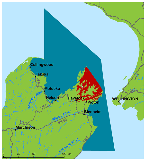 map of Marlborough Sounds for blue cod closure September 2016