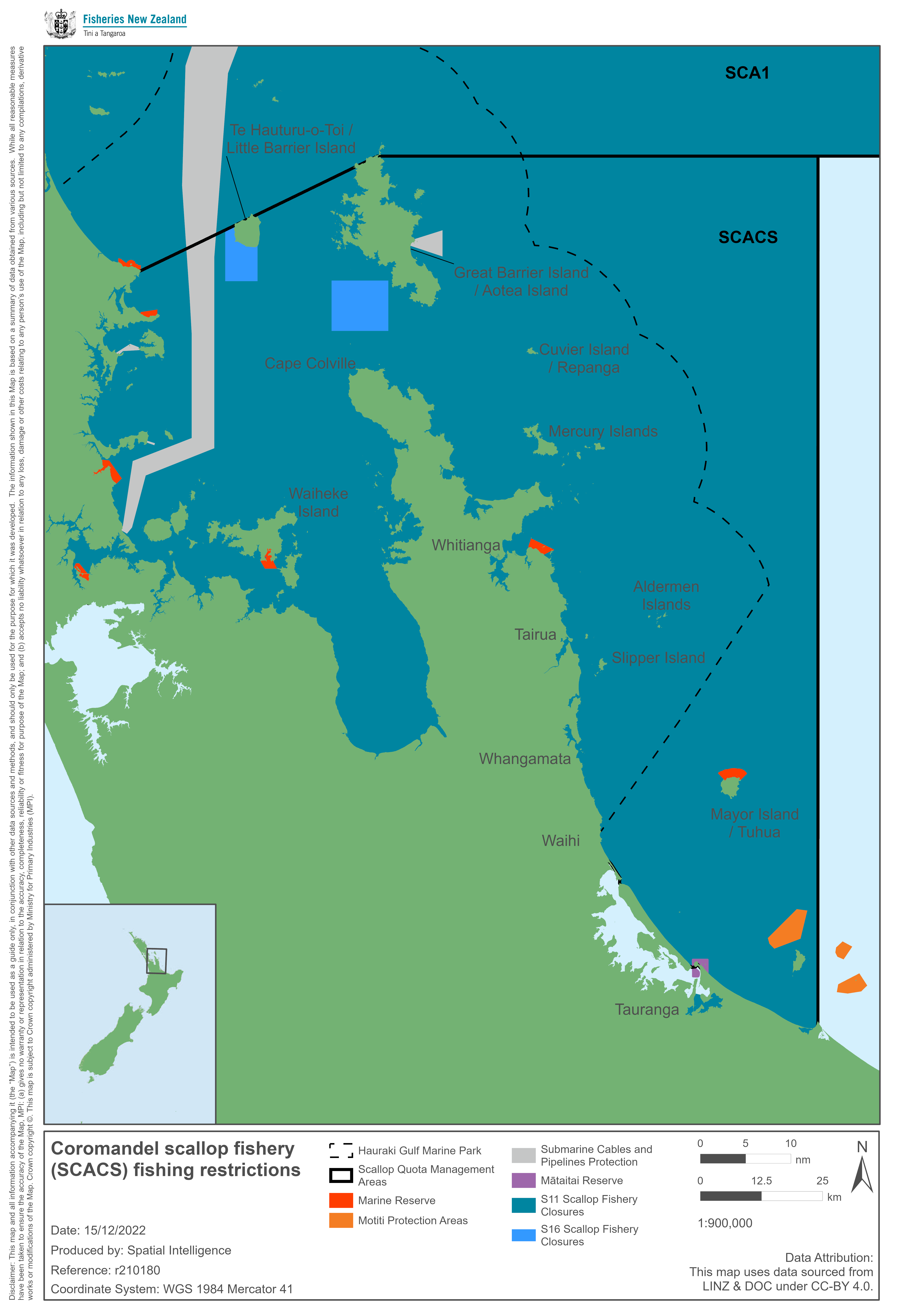 Map of S11 and S16 closures in Coromandel Scallops (SCA CS) Map 1