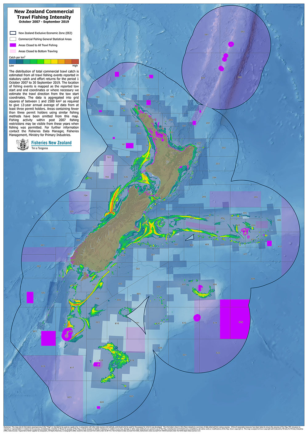 map of distribution of total commercial trawl catch