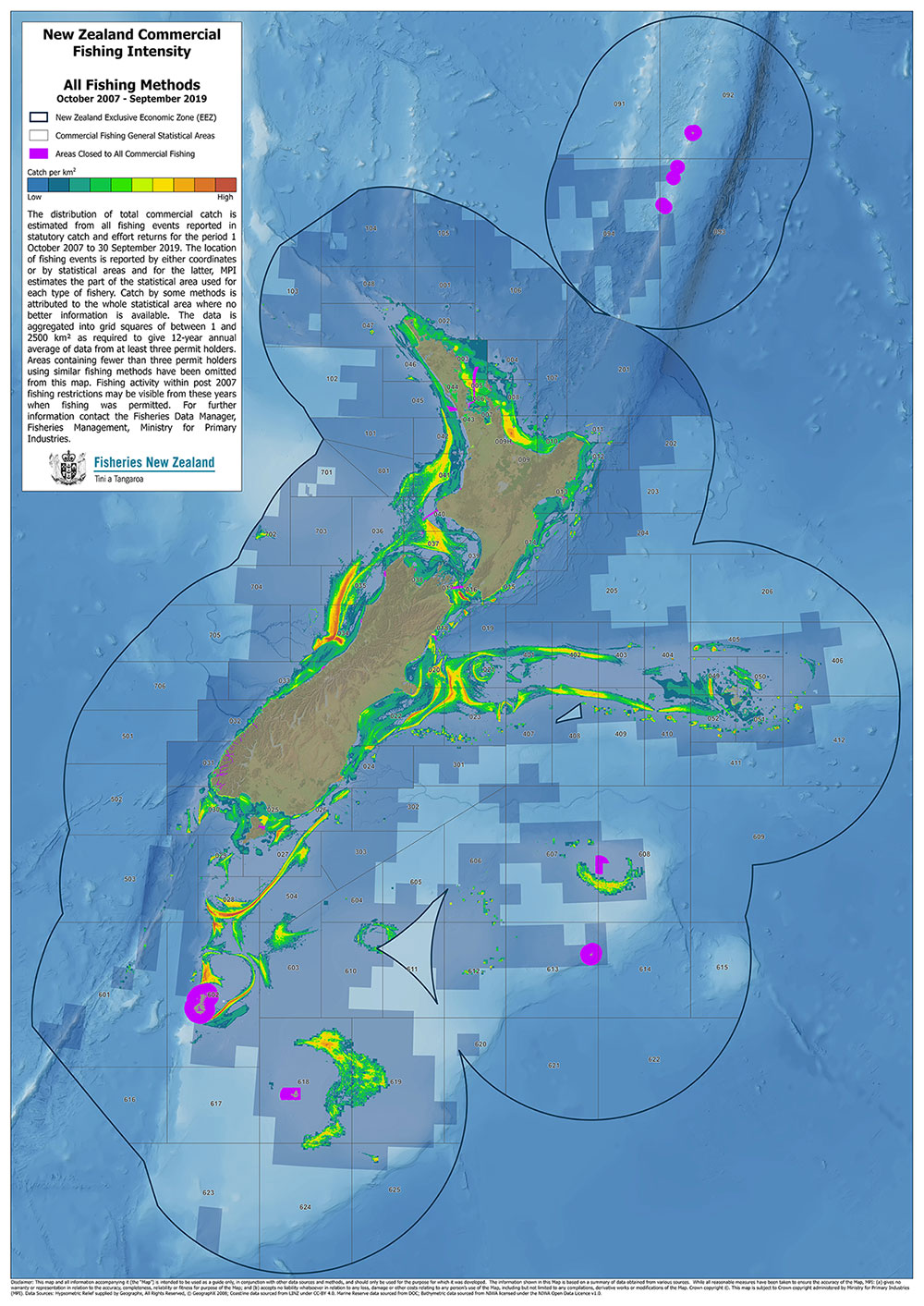 map of distribution of total commercial catch, all methods