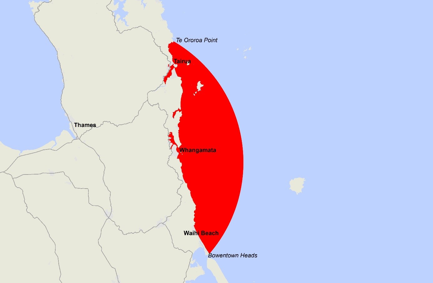 Map highlighting in red the areas affected.