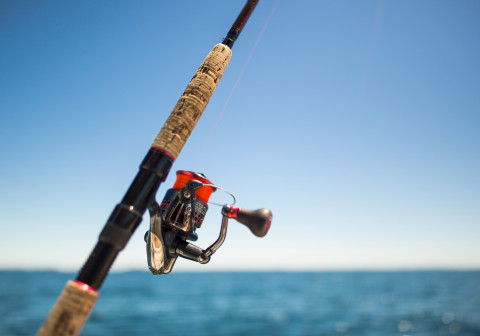 Fishing reel and sea in background