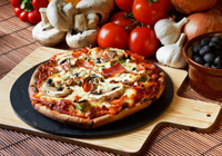 pizza with ham and mushrooms