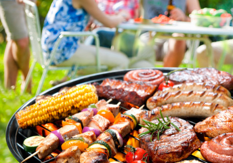 Family having a barbecue party in their garden in summer