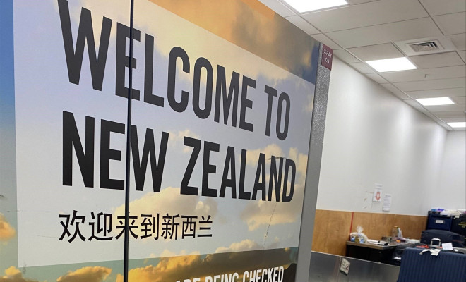 Signage at New Zealand airports reminds travellers of biosecurity regulations